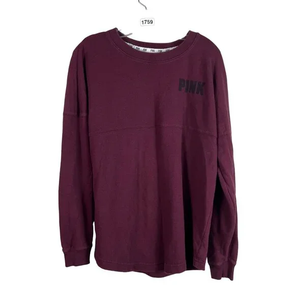 🟣🟣 Victoria's Secret Size Small Maroon Crew Neck Love Pink Sweatshirt Sweater - Picture 1 of 6